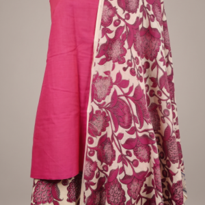 Kalamkari Cotton 3-Piece Dress Material Set Pink