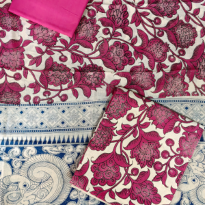 Kalamkari Cotton 3-Piece Dress Material Set Pink
