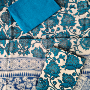 Kalamkari Cotton 3-Piece Dress Material Set Blue