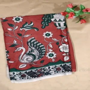Kalamkari Silk Saree Red Green Peacock