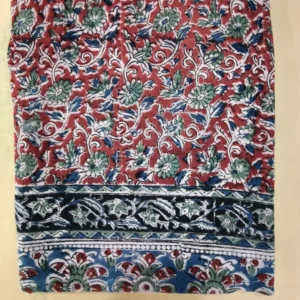 Kalamkari Block Print Cotton Saree floral Red Green Blue