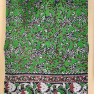 Kalamkari Cotton Saree Green Kappu Vine