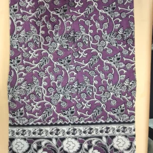 Kalamkari Cotton Saree White Vine Small Floral