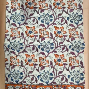 Kalamkari Cotton Saree Vines Flowers Orange