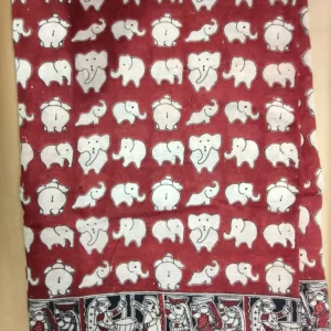 Kalamkari Cotton Saree Small Elephant Motifs
