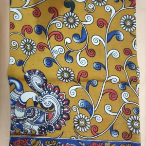 Kalamkari Cotton Saree Light Yellow Vine