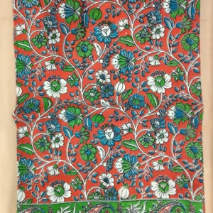 Kalamkari Cotton Saree Small Floral White Vine