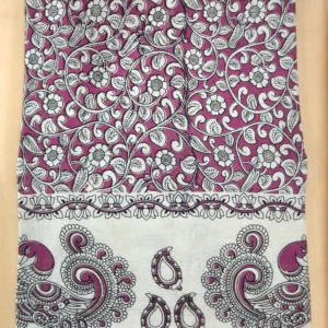 Kalamkari Cotton Saree Violet Floral Vine