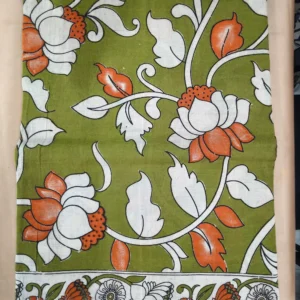Kalamkari Cotton Saree Lotus Mehandi Kappu