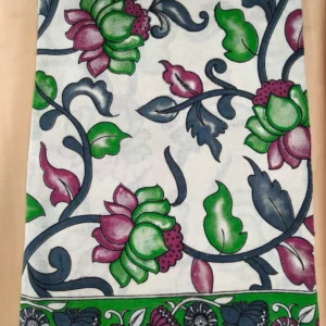 Kalamkari Cotton Saree Lotus Green Pink