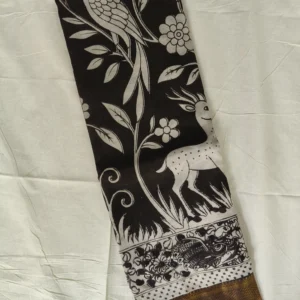 Kalamkari Nizam Border Silk Saree Black Deer