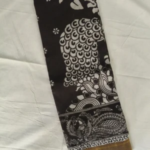 Kalamkari Nizam Border Silk Saree Black Peacock