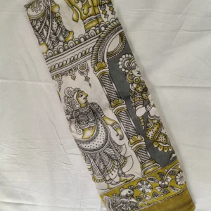DIVSI Kalamkari Nizam Border Silk Saree Ram green