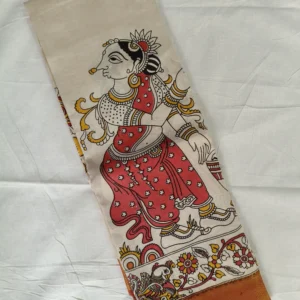 Kalamkari Nizam Border Silk Saree Red Rokali