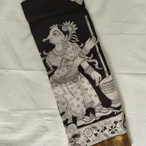 Kalamkari Nizam Border Silk Saree Black Rokali