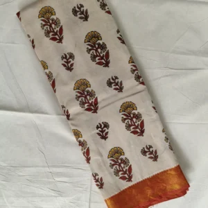 Kalamkari Nizam Border Silk Saree Buti floral Pink border