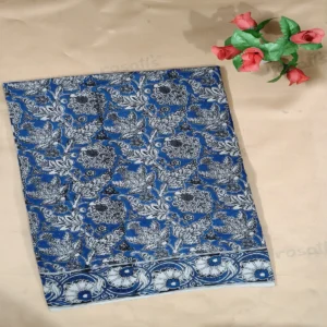 Kalamkari Cotton Saree Blue Sapota floral