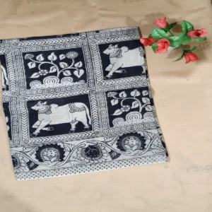 Kalamkari Silk Saree Black Cows