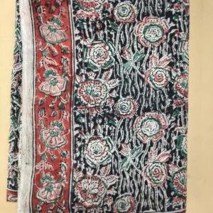 Kalamkari Block Print Cotton Saree Rose Lpink Green Black