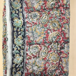 Kalamkari Block Print Cotton Saree Mango Yellow Floral