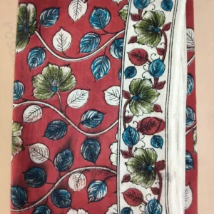 Kalamkari Cotton Saree Blue Leaves Mehandi Floral