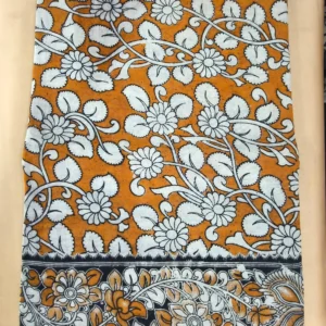 Kalamkari Cotton Saree Yellow Floral Vine
