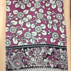 Kalamkari Cotton Saree Rose Kappu White Leaves