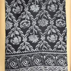 Kalamkari Cotton Saree Black Kappu Roses