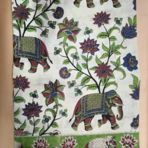 Kalamkari Cotton Saree Neem Elephant