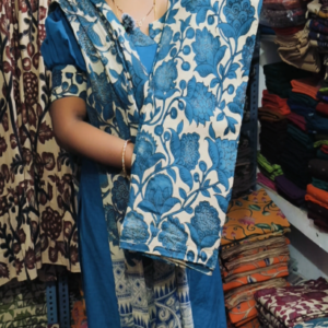 Kalamkari Cotton 3-Piece Dress Material Set Blue