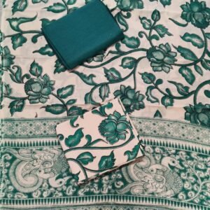 Kalamkari Cotton 3-Piece Dress Material Set Green