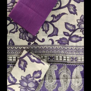 Kalamkari Cotton 3-Piece Dress Material Set Violet