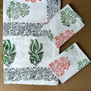 Hand Block Print Double / Queen White Bed Sheet Lady Tree– 90 x 108 in