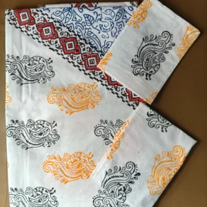 Hand Block Print Double / Queen White Bed Sheet Shanku– 90 x 108 in