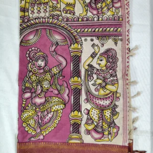 Pedana Kalamkari Silk Dupatta with Woven Nizam Border Ramayan Pink