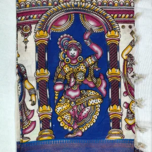 Pedana Kalamkari Silk Dupatta with Woven Nizam Border Ramayan blue