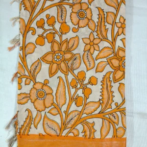 Kalamkari Silk Dupatta with Woven Nizam Border Star Jasmine Orange