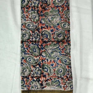 Kalamkari Hand Block Silk Dupatta Nizam Border Mango Floral