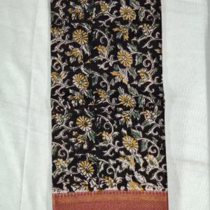 Kalamkari Hand Block Silk Dupatta Nizam Border Small Floral