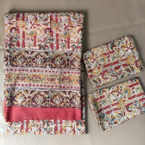 Pedana Kalamkari Hand Block Single Bed Sheet Colored Check Floral– 60 x 90 in
