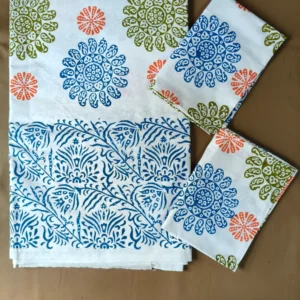 Hand Block Print Double / Queen White Bed Sheet Circled Mangoes– 90 x 108 in