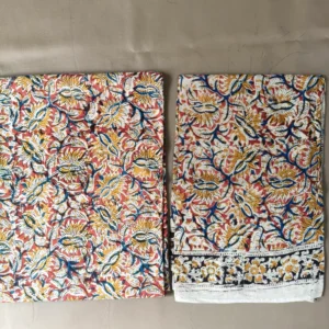 Kalamkari Block Print 2-Piece Dress Material Set Lotus
