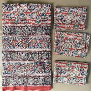 Pedana Kalamkari Hand Block King Size Bed Sheet Colored Check Floral– 108 x 108 in