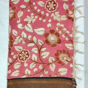 Pedana Kalamkari Silk Dupatta with Woven Nizam Border Hibiscus Black Pink