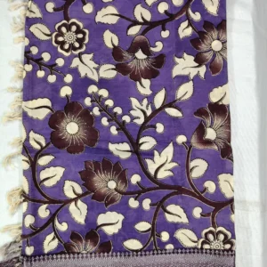 Pedana Kalamkari Silk Dupatta with Woven Nizam Border Hibiscus Blue