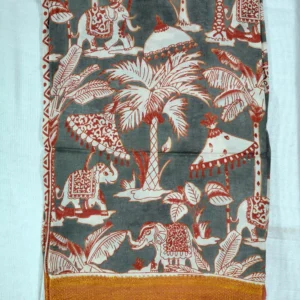 Pedana Kalamkari Silk Dupatta with Woven Nizam Border Coconut Palm