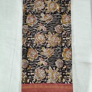 Kalamkari Hand Block Silk Dupatta Nizam Border Roses